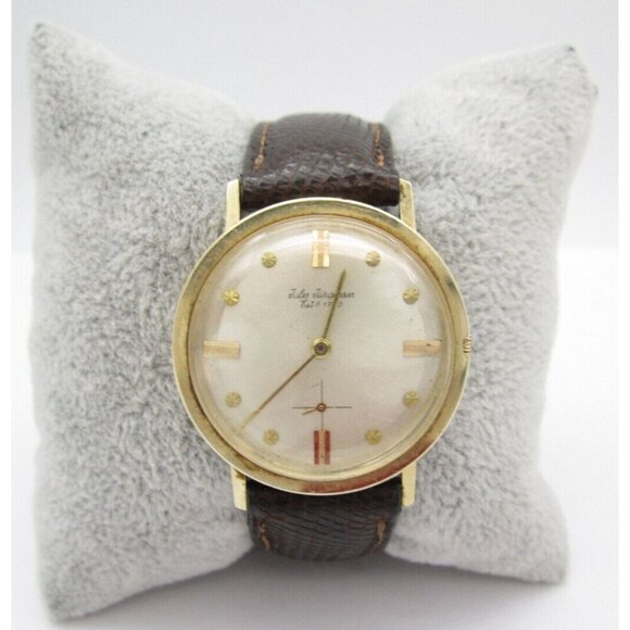 Vtg Jules Jurgensen 14K Yellow Gold Mechanical Analog 32mm Round Watch (H215)